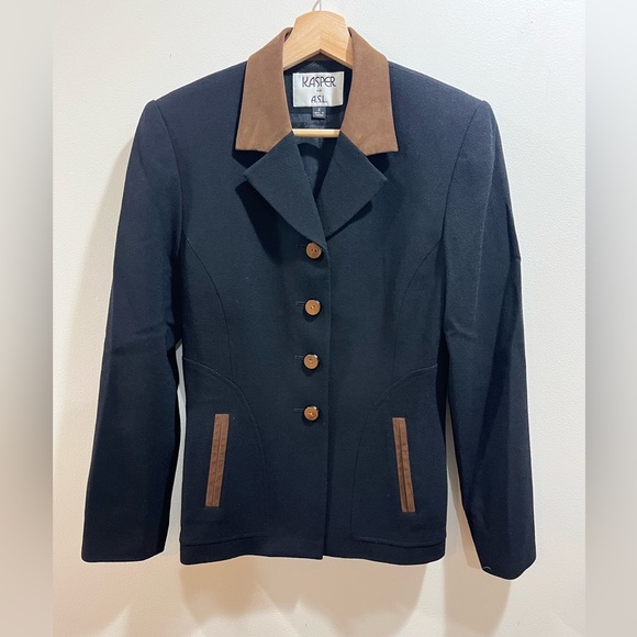 Vintage Kasper Black and Brown Blazer with Tailored Fit - Picture 1 of 5